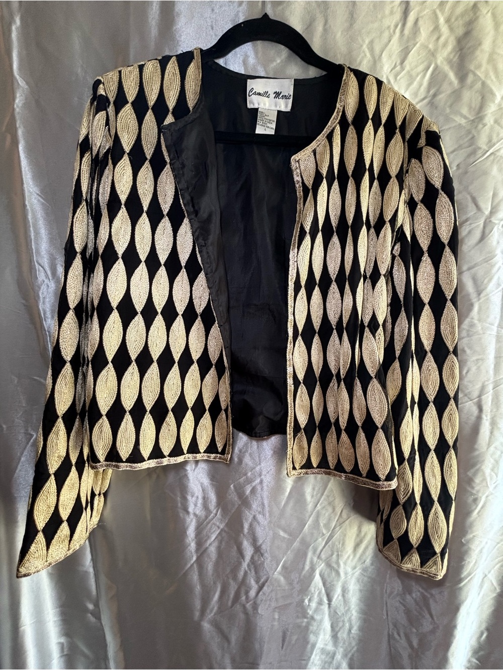 Camille Marie Vintage 100% Silk Beaded Harlequin Jacket Size Large